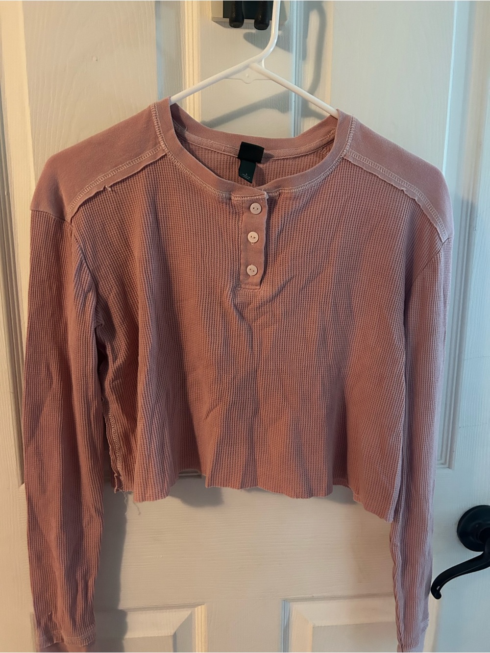 wild fable Dusty Mauve Ribbed Henley Long Sleeve Crop Top